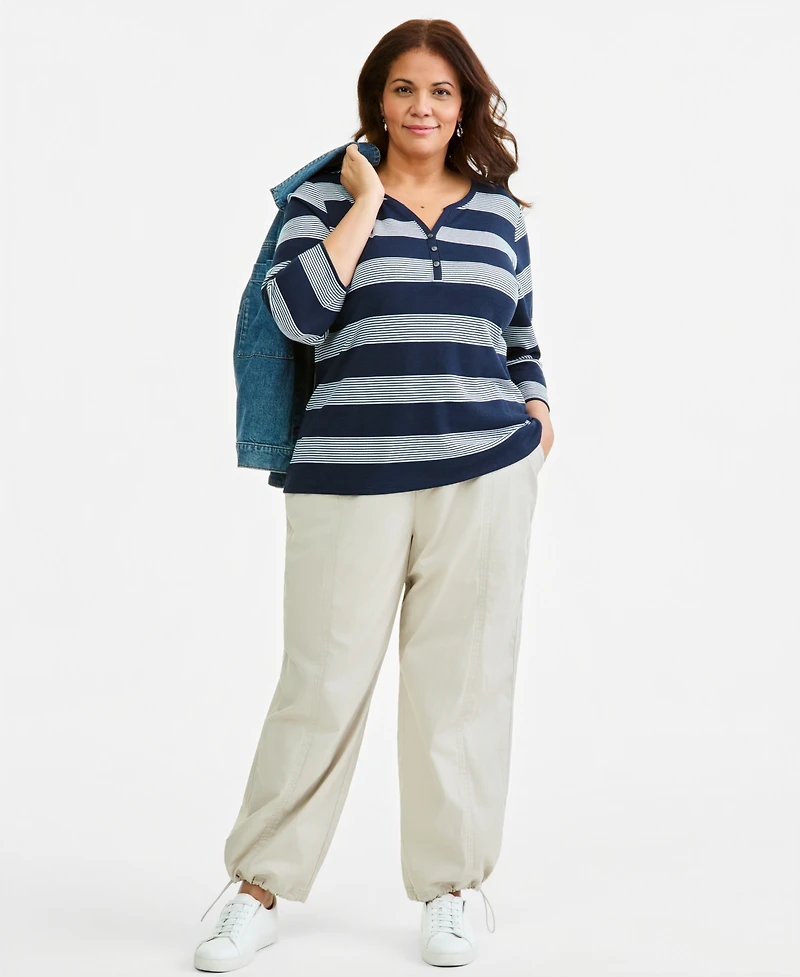 Style & Co Plus Multi-Stripe 3/4-Sleeve Henley, Macy's Exclusive