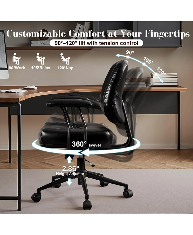 Xizzi Ergonomic Mid Back Swivel Office Chair, Extra Wide Comfy Desk Chair with Lumbar Support, Height Adjustable Home Task