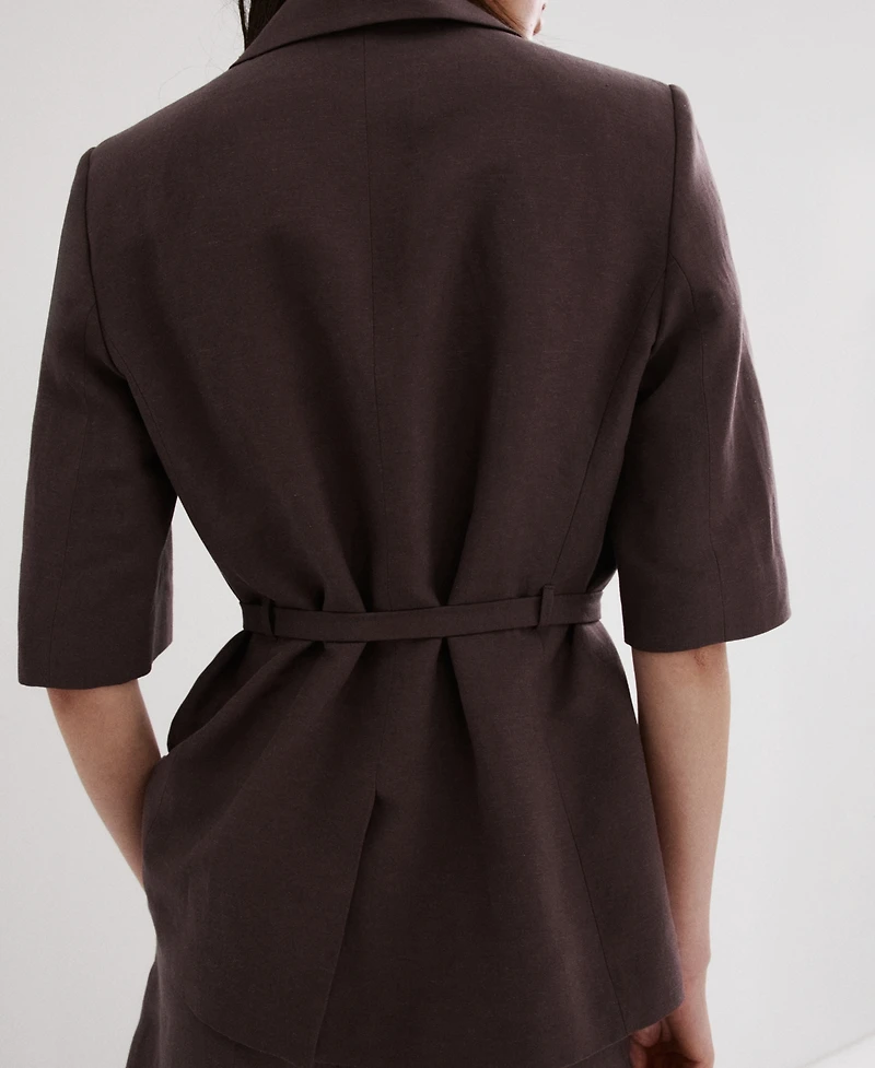Mango Women's Belted Linen Suit Blazer