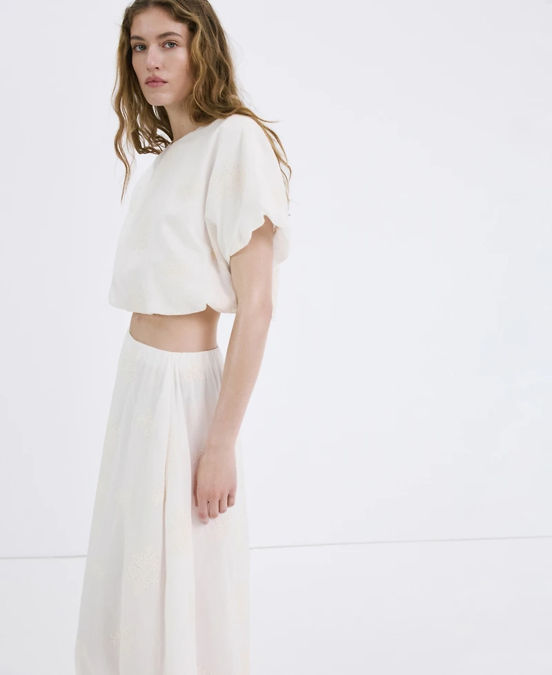 Mango Women's Embroidered Details Cotton Skirt