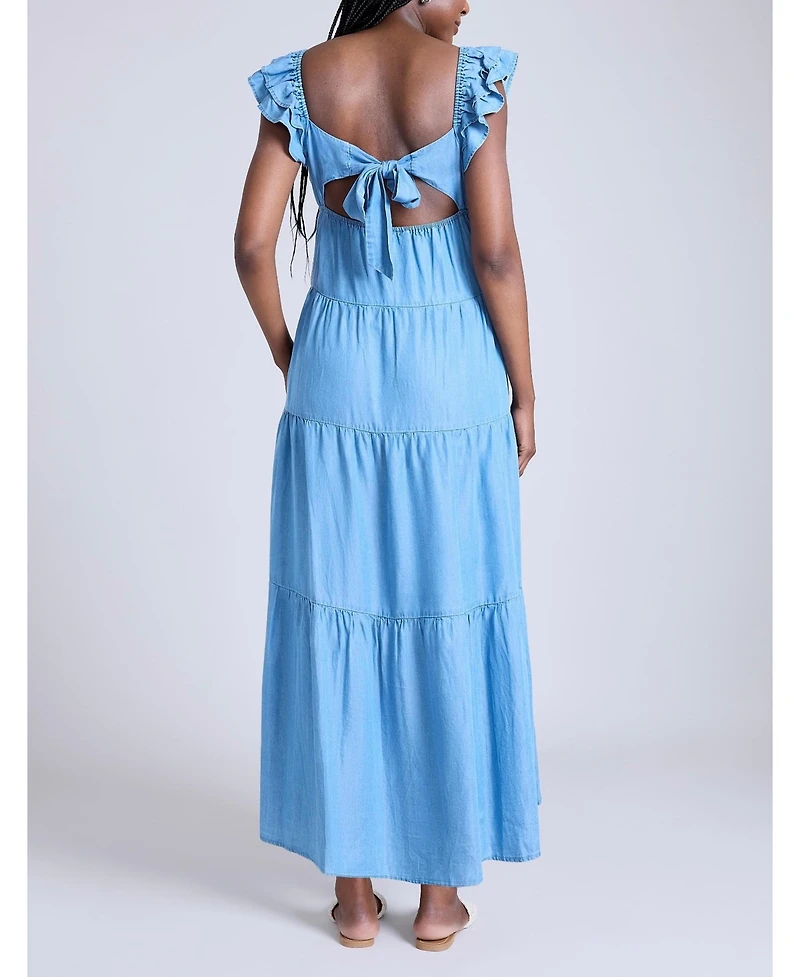 Motherhood Maternity Maternity Ruffle Sleeve Tie-Back Maxi Dress