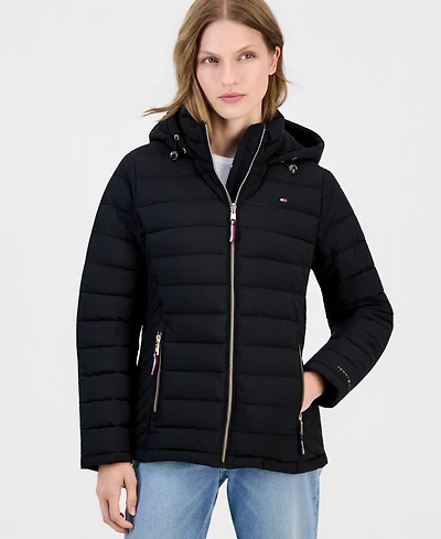 Tommy Hilfiger Women's Petite Hooded Packable Quilted Puffer Coat