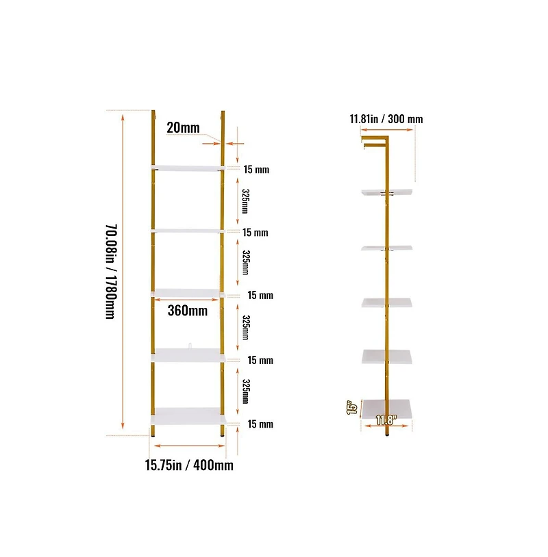 Sugift 5 Tier Industrial Ladder Shelf in Open Wall Mount
