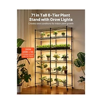 Sugift 6 Tier Double Row Plant Shelf with Grow Light Tall Indoor