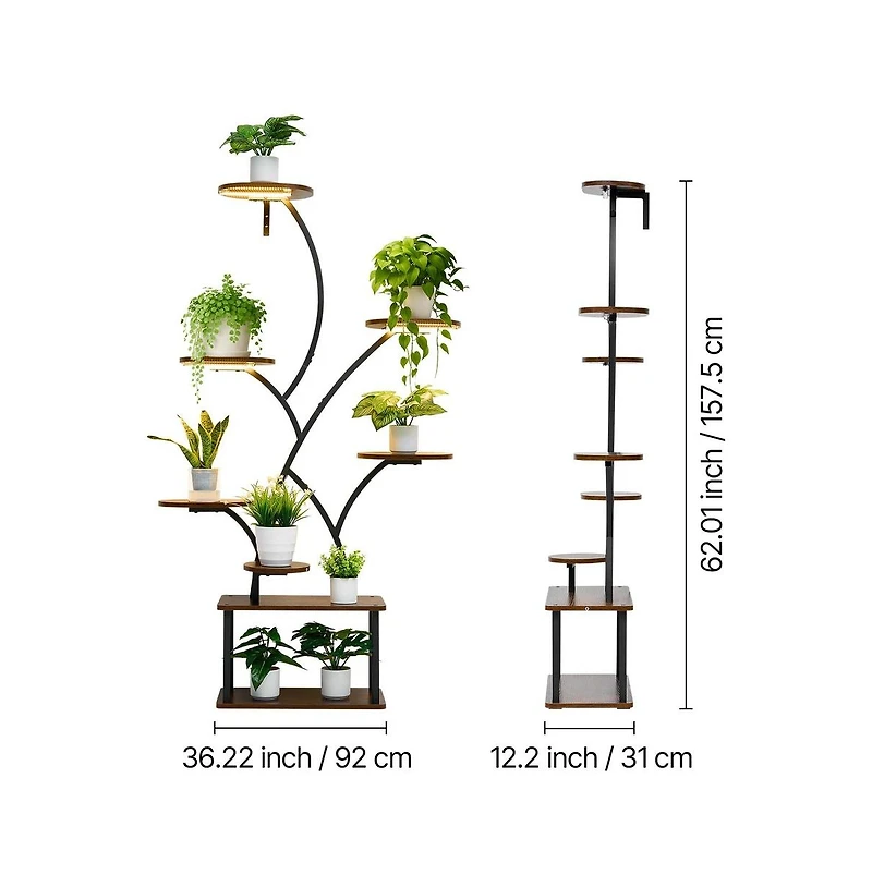 Sugift 8 Tier Lighted Plant Stand Indoor Metal Shelf with Grow Lights