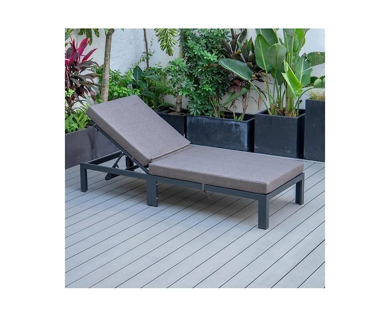 LeisureMod Chelsea Patio Chaise Lounge Chair Set of 2 in Black Aluminum 4-Position Adjustable Reclining Outdoor Sun Lounger for Pool Rust-Proof Frame