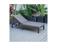 LeisureMod Chelsea Patio Chaise Lounge Chair Set of 2 in Black Aluminum 4-Position Adjustable Reclining Outdoor Sun Lounger for Pool Rust-Proof Frame