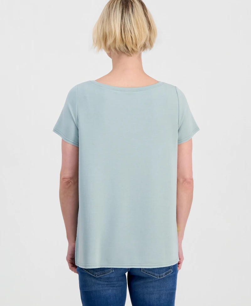 Style & Co Petite Short-Sleeve Boat Neck Top, Macy's Exclusive