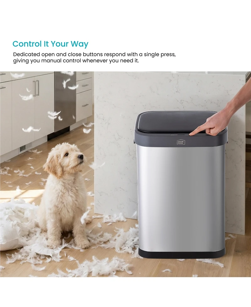 Home Zone Living Gallon Sensor Kitchen Trash Can with Motion Sensor Lid and Touch Controls, Stainless Steel