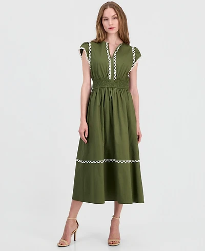 Anne Klein Women's Cotton-Blend Poplin Midi Dress