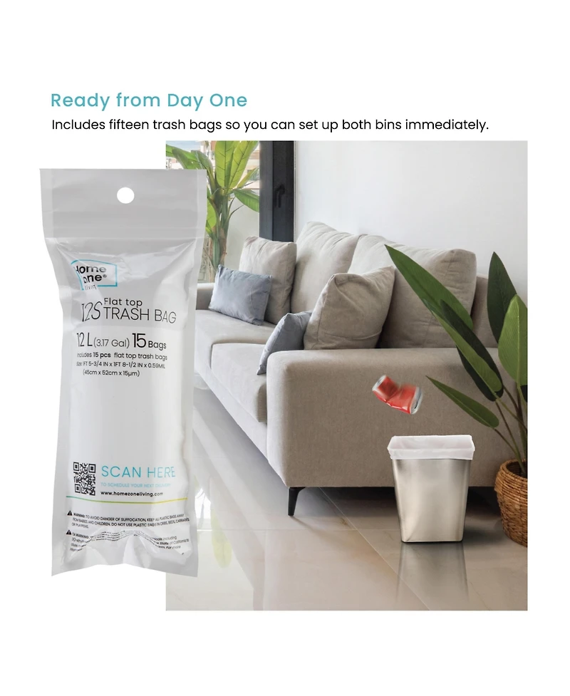 Home Zone Living 3 Gallon Rectangular Open Top Wastebasket, Stainless Steel, Matte Silver