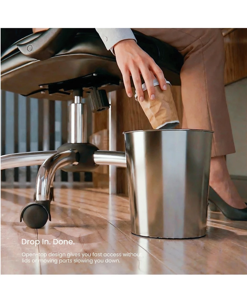 Home Zone Living Gallon Round Open Top Wastebasket, Stainless Steel, Silver, 2 Pack with Trash Bags