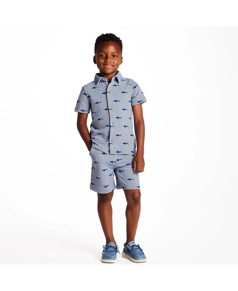Andy & Evan Toddler Boys Toddler/Child Navy Stripe Shark Short Sleeve Cabana Set