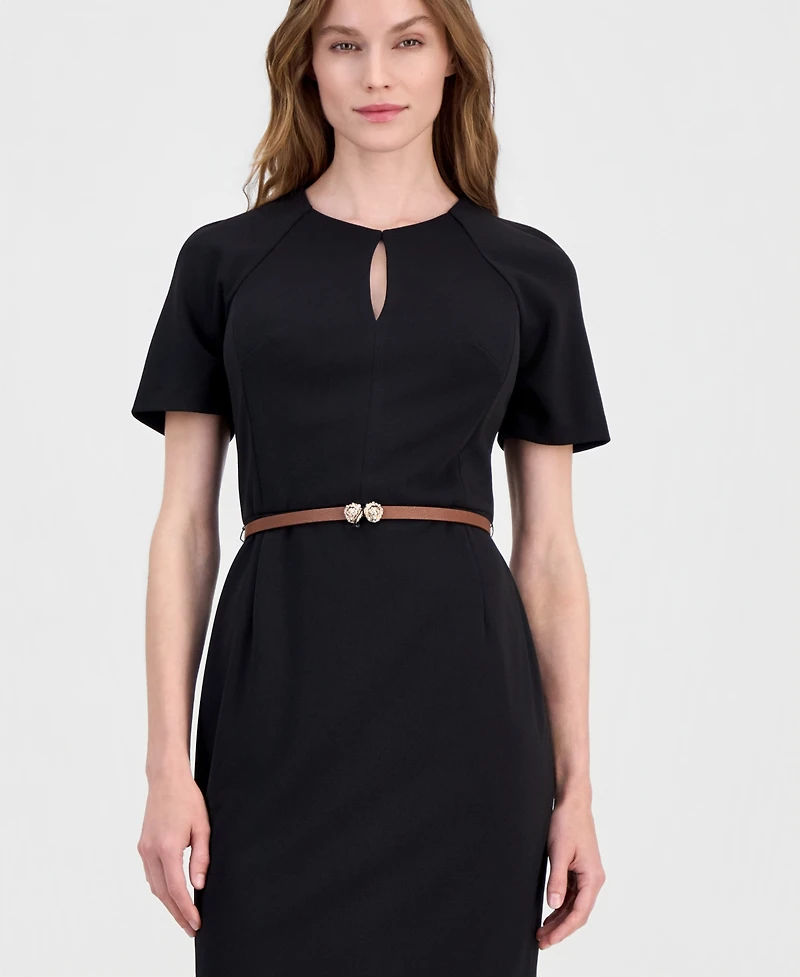 Anne Klein Women's Belted Scuba Crepe Sheath Dress