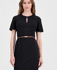 Anne Klein Women's Belted Scuba Crepe Sheath Dress