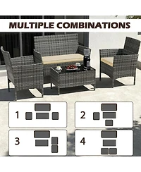 Sugift 4-Piece Outdoor Wicker Conversation Set with Tempered Glass Table