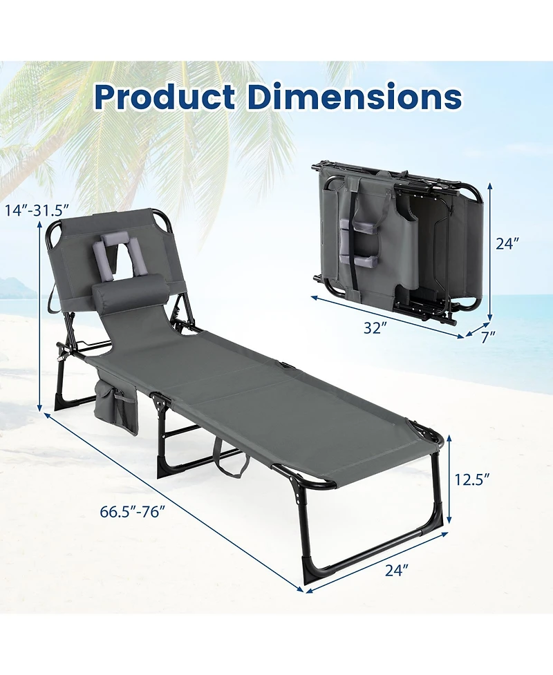 Gymax 2PCS Tanning Chair Portable Chaise Lounge Chair with 4-Position Adjustable Backrest