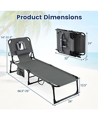 Gymax 2PCS Tanning Chair Portable Chaise Lounge Chair with 4-Position Adjustable Backrest