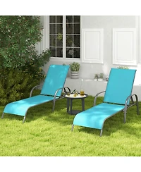 Gymax Set of 2 Patio Lounge Chair Chaise with Adjustable Reclining Armrest