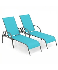Gymax Set of 2 Patio Lounge Chair Chaise with Adjustable Reclining Armrest