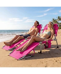 Gymax Set of 2 Tanning Chair with Face and Arm Holes Folding Chaise Lounge Beach Chair w/ Adjustable Backrest