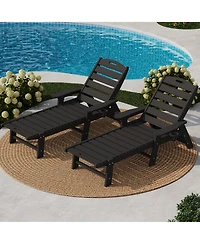 Homfan Hdpe 5-Position Outdoor Chaise Lounge with Cup Holder Set of 2, Resin Pool Lounger for Poolside, Patio, Garden