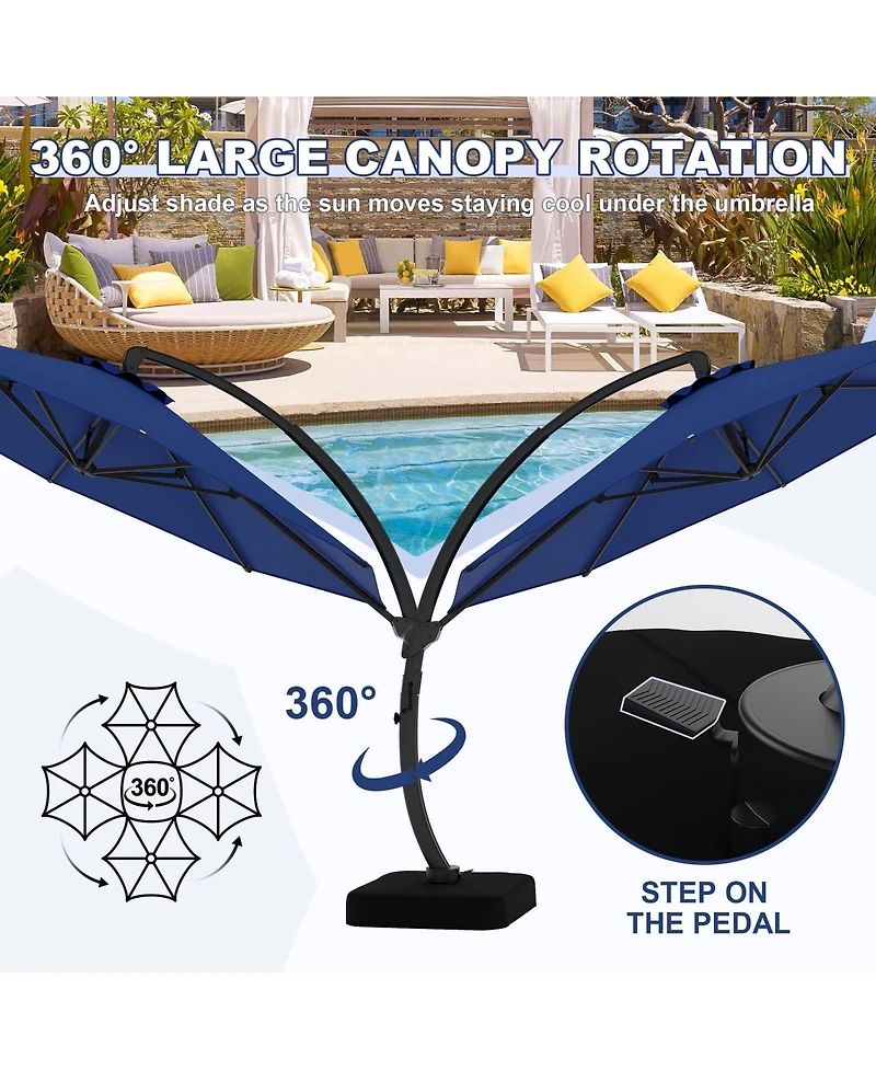 homfan 11Ft Outdoor Patio Umbrella, Curvy Cantilever Umbrella with Base Included, Large Round Offset Aluminium Frame for Patio, Garden.