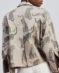 Reistor Women's Oversized Cropped Button-down Shirt Animal Print