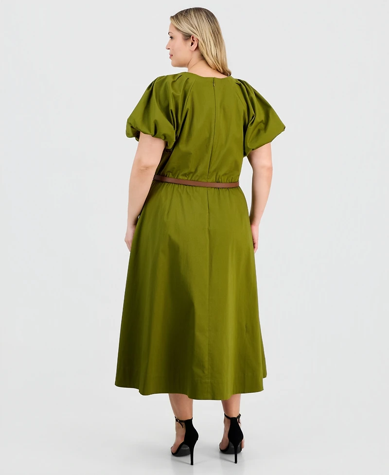 Anne Klein Plus-Size Sateen V-Neck Midi Dress