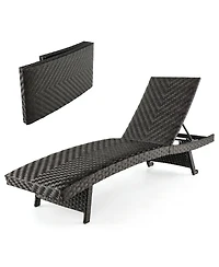 Gymax Folding Rattan Weather Resistant Chaise Lounge Chair Adjustable Recliner Quick Dry Foam