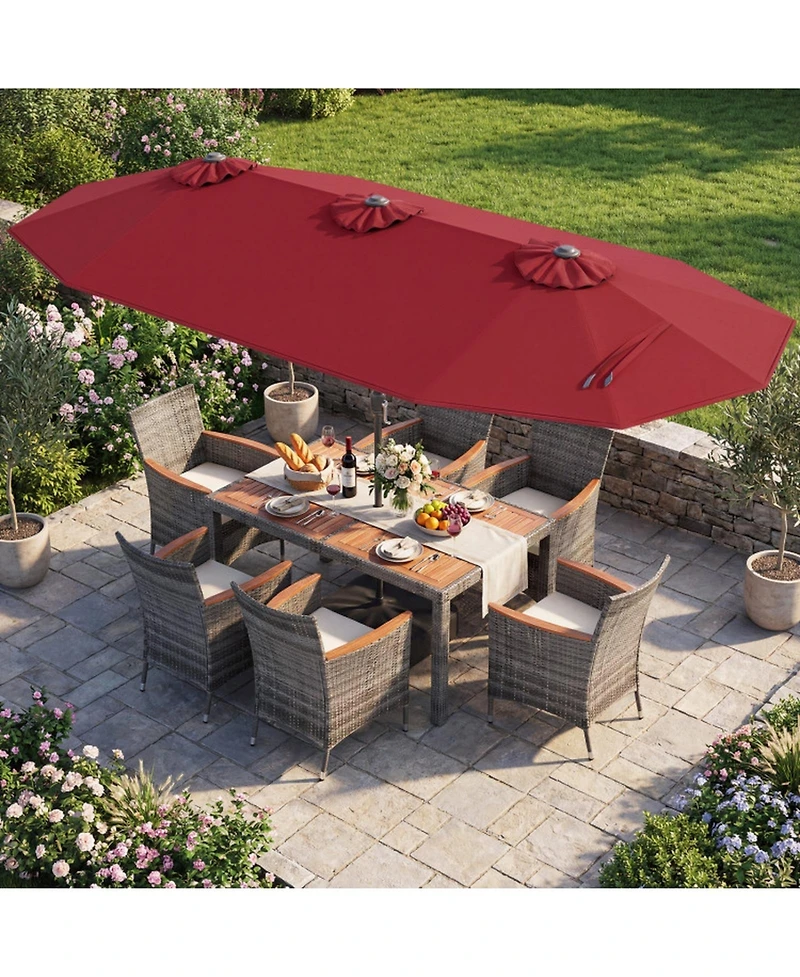 Sugift 8-Piece Patio Dining Set with Double-Sided Market Umbrella
