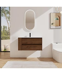 Sillysis Wall Mounted Bathroom Vanity with Ceramic Sink, 2 Soft Close Drawers, Adjustable Shelf for Modern Small Bathroom