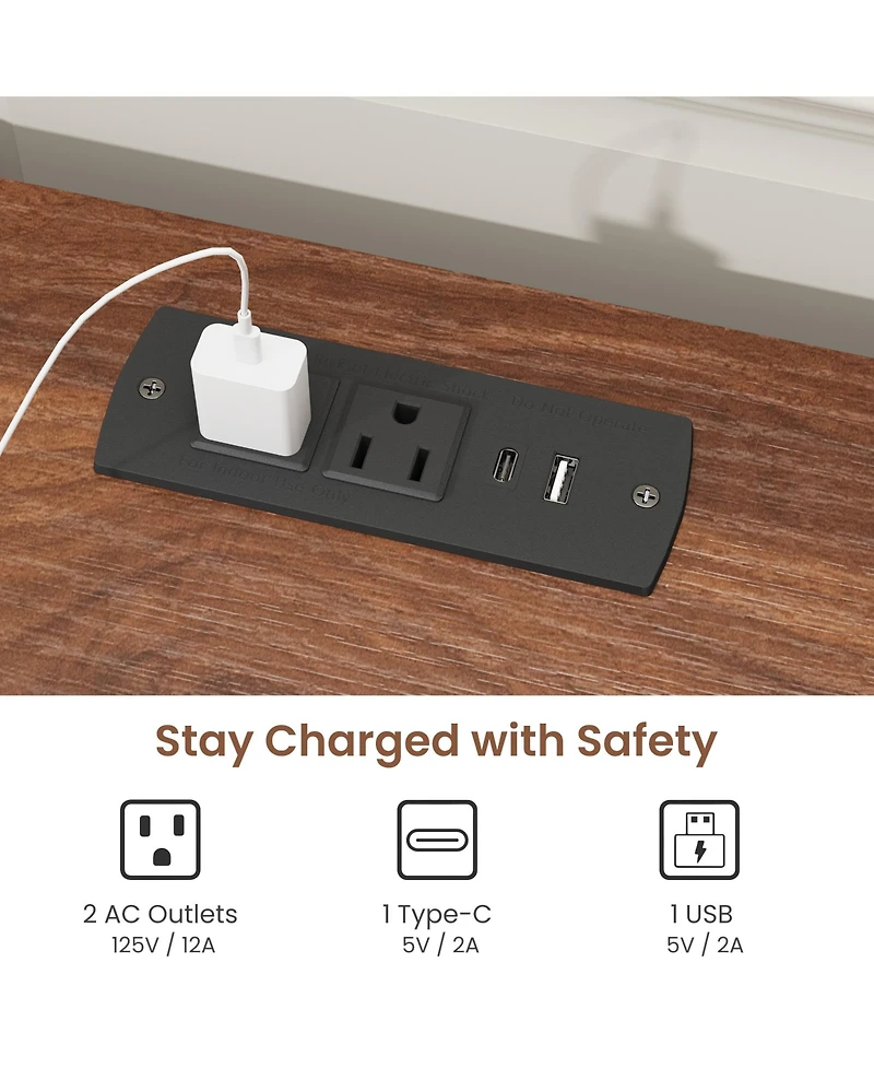 Homfan Set of 2 Farmhouse Nightstand with Drawer and Open Compartment, Side Table Charging Station, End Storage Shelf for Bedroom