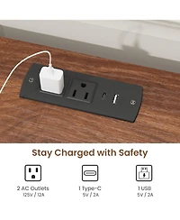 Homfan Set of 2 Farmhouse Nightstand with Drawer and Open Compartment, Side Table Charging Station, End Storage Shelf for Bedroom