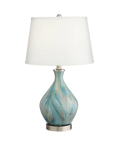 360 Lighting Coastal Accent Table Lamp with Table Top Dimmer Gray Glazed Glass White Fabric Tapered Drum for Bedroom (Color May Vary)