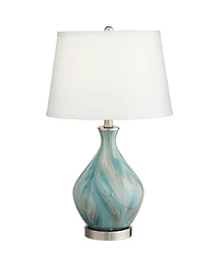 360 Lighting Coastal Accent Table Lamp with Table Top Dimmer Gray Glazed Glass White Fabric Tapered Drum for Bedroom (Color May Vary)