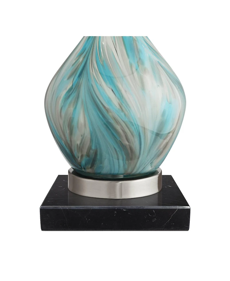 360 Lighting Cirrus Modern Accent Table Lamp with Square Marble Riser High Drum Shade for Bedroom Living Room Office House Home