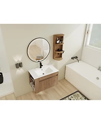 Sillysis Wall Mounted Bathroom Vanity with Sink, Double Door Soft Close Cabinet and 3-Tier Storage Rack for Modern Bathroom