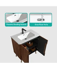 Sillysis Freestanding Bathroom Vanity with Sink, Modern Striped Walnut Texture, Adjustable Shelves for Ample Storage