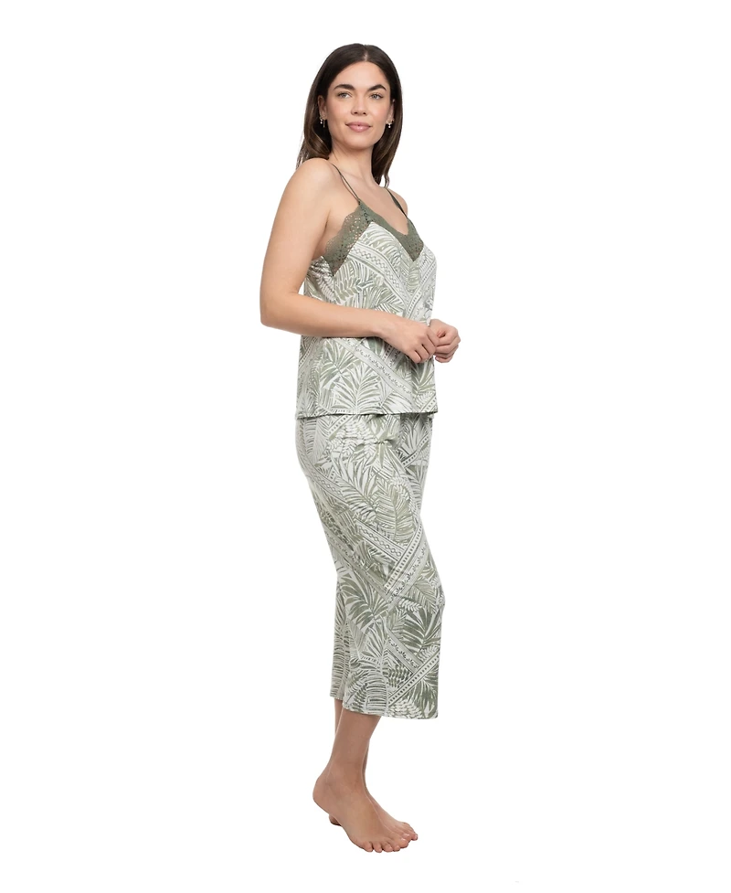 Linea Donatella Women's V-Neck Cami Top and Cropped Pants, 2-Piece Set