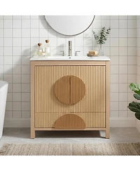 Sillysis Bathroom Vanity with Ceramic Sink, Soft Close Storage, Solid Wood Freestanding Cabinet for Small Spaces