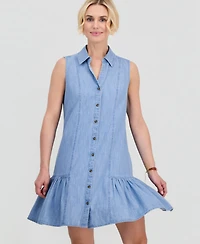 Style & Co Petite Cotton Chambray Sleeveless Shirtdress, Macy's Exclusive