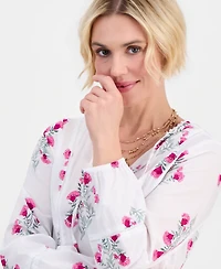 Style & Co Petite Cotton Floral-Embroidered Peplum Top, Macy's Exclusive