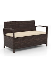 Gouun 2-Seater Pe Wicker Storage Bench with Cushion and 42-Gallon Deck Box
