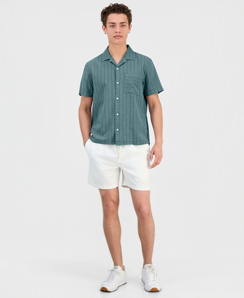Sun + Stone Men's Linen Blend Tonal-Stripe Camp Shirt, Macy's Exclusive