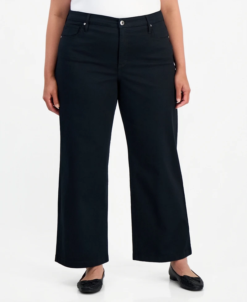 Style & Co Plus High-Rise Wide-Leg 5-Pocket Twill Pants, Macy's Exclusive