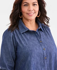 Style & Co Plus Denim Long-Sleeve Peplum Shirt Dress, Macy's Exclusive