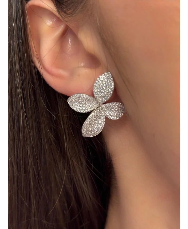 Suzy Levian New York Suzy Levian Sterling Cubic Zirconia Abstract Pave Flower Hoop Earrings
