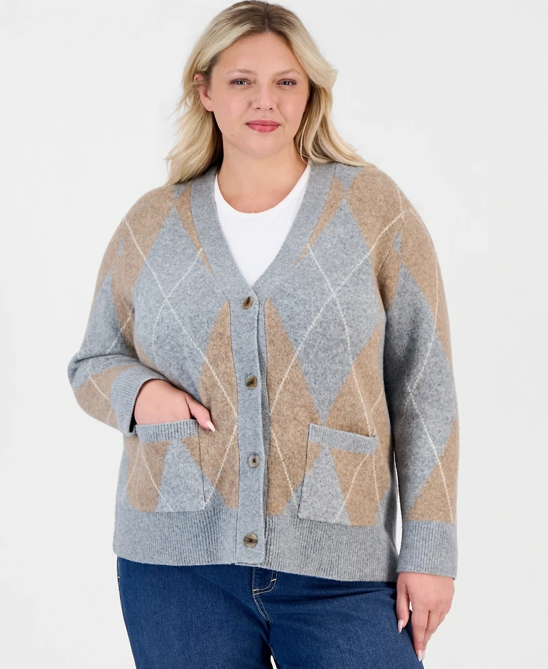 Style & Co Plus Argyle Cardigan, Macy's Exclusive