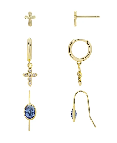 Unwritten Cubic Zirconia Cross Pendant Earring Trio Set